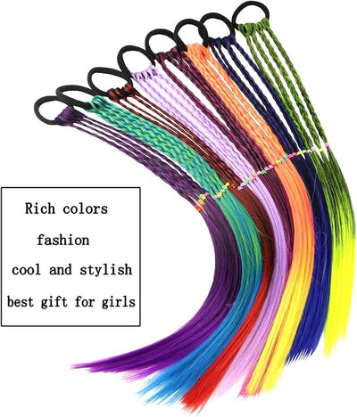 Extensiones cabello trenzado coloridas para niña 8 pzas estilo D