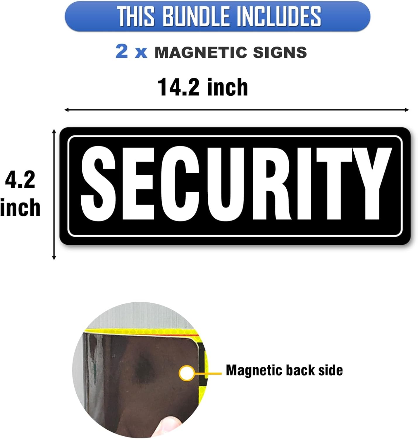 2 Letreros Magnéticos Seguridad Negro 14.2x4.3pulg