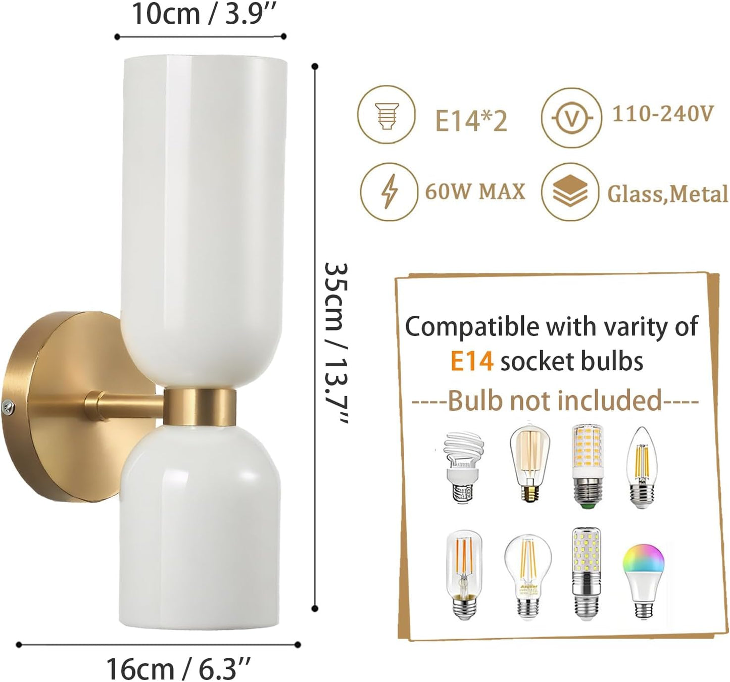 Lámpara pared moderna E14 2 luces cristal para dormitorio