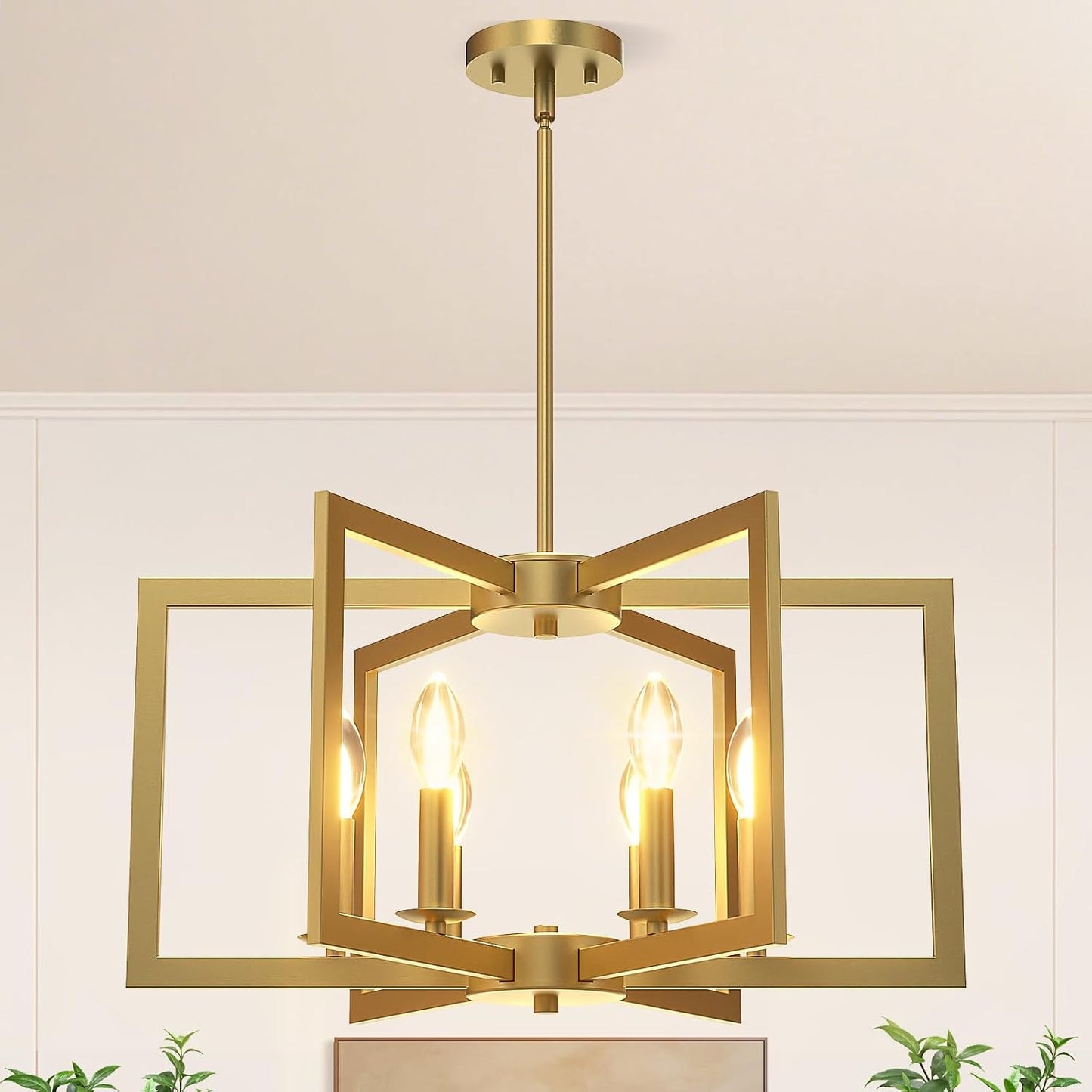 Candelabro moderno dorado 6 luces para comedor y cocina