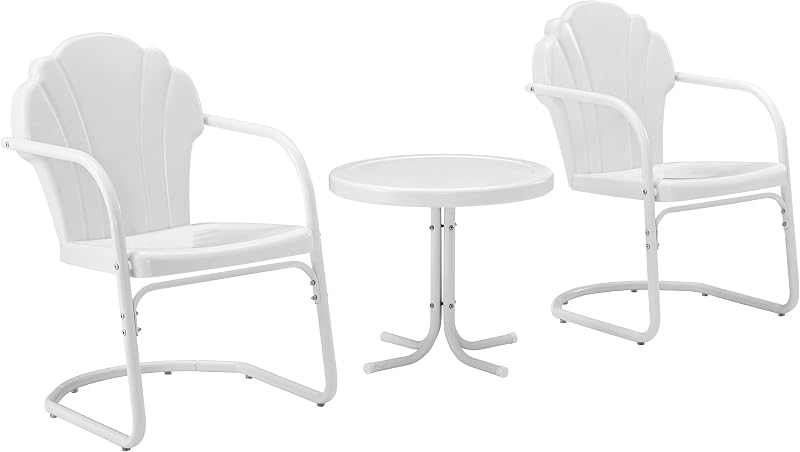 Set 3 sillas y mesa auxiliar metal retro color blanco