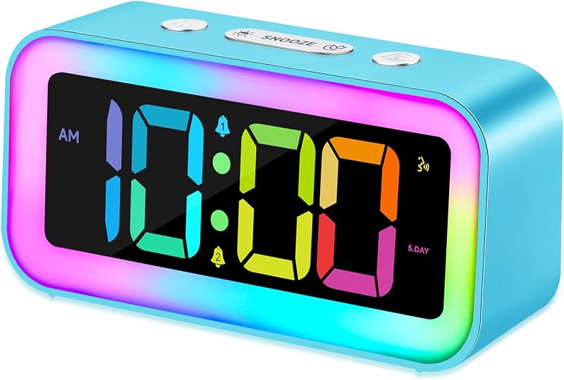 Reloj despertador fuerte con luz RGB alarma dual para adultos