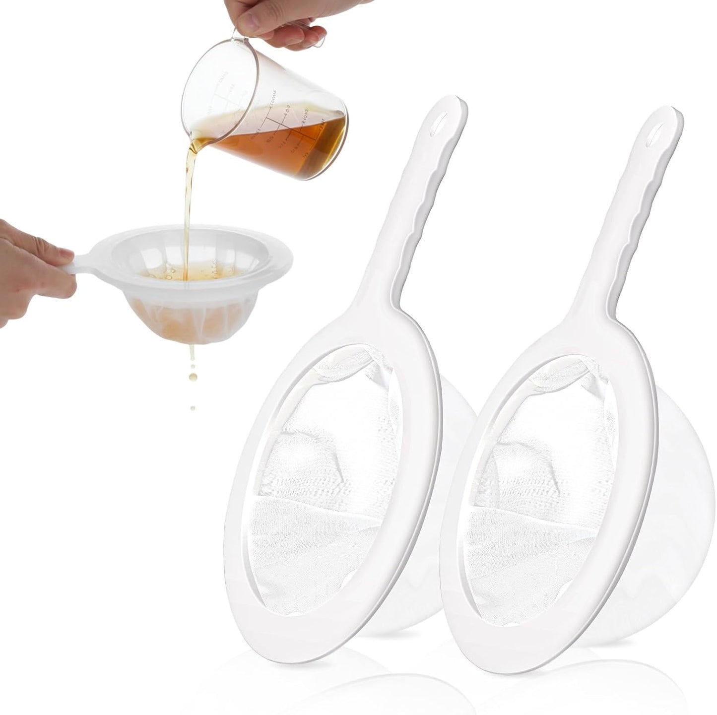 2 coladores de plástico de malla fina, colador de jugo de nailon ultrafino, tamiz y colador de café con asa
