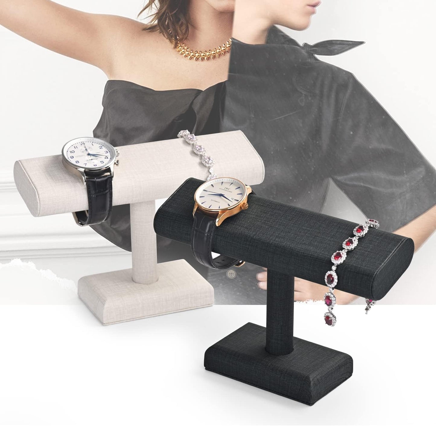 Soporte exhibición reloj cuero barra T joyería hogar