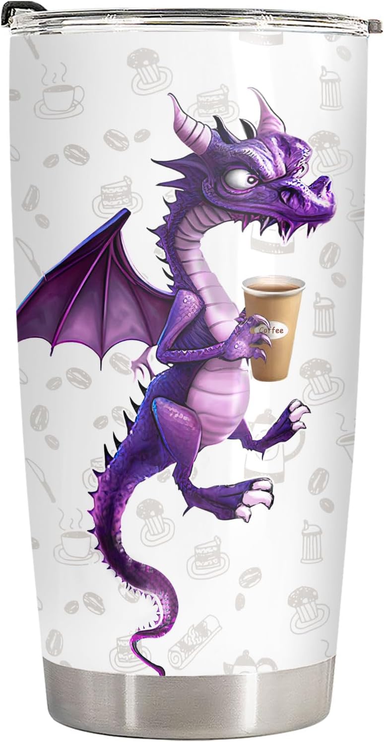Vaso dragón morado acero inox 20oz con tapa