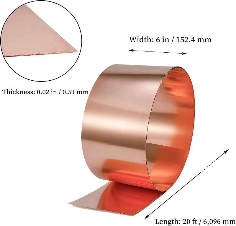 Rollo tapajuntas cobre 24-6" x 20 ft 0.02mm