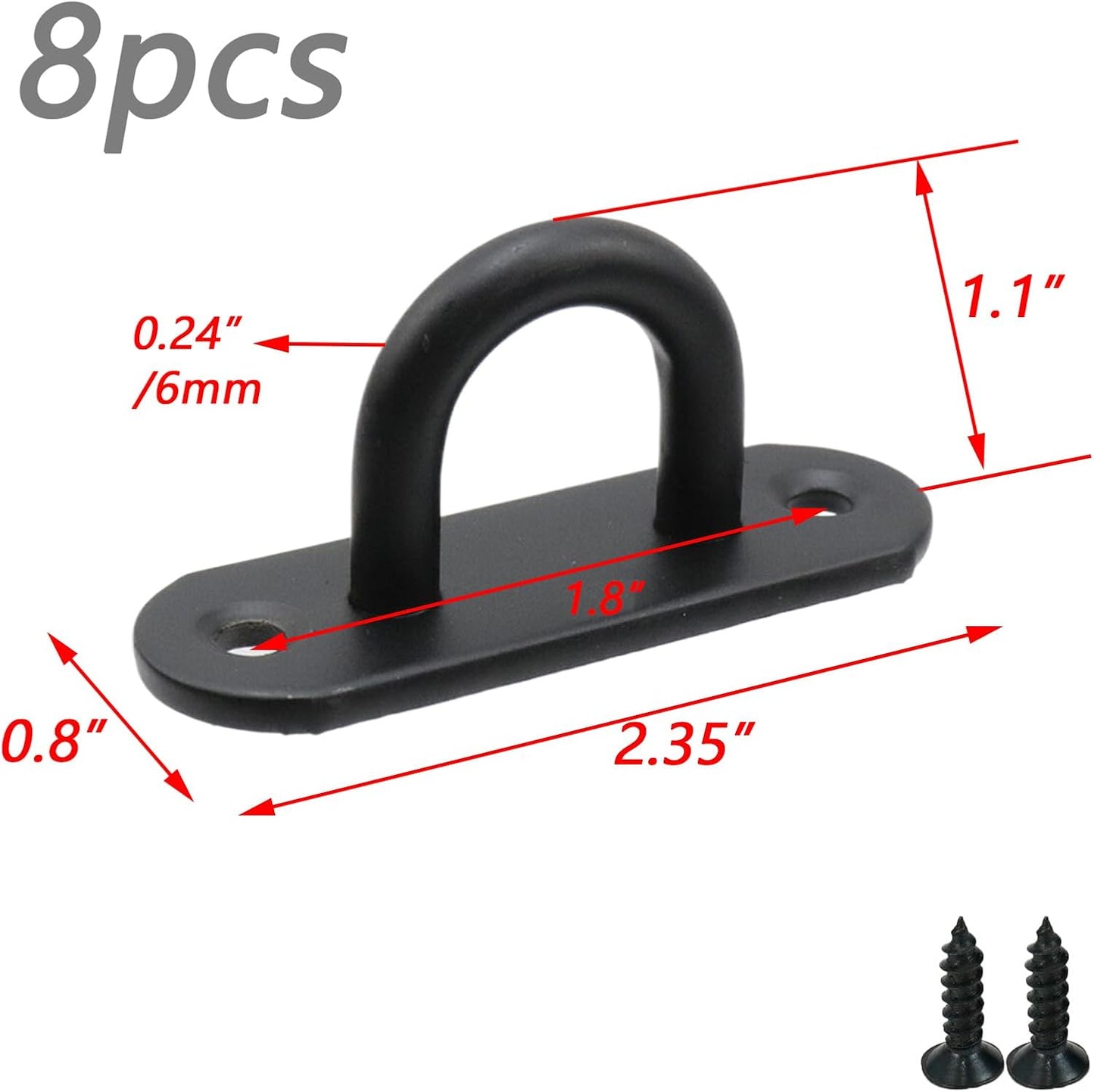 8 Pzas Ganchos Techo Acero Inox Placa Ojo Negro Resistente