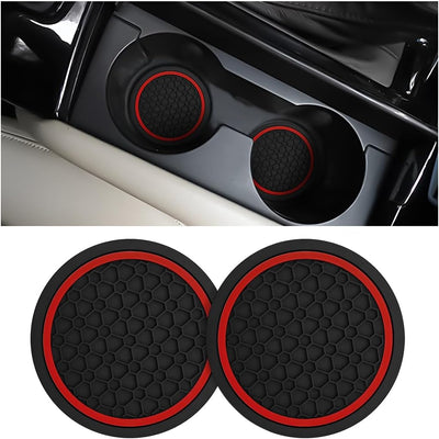 2 Posavasos Automotriz Antideslizante 2.75pulg Negro Rojo