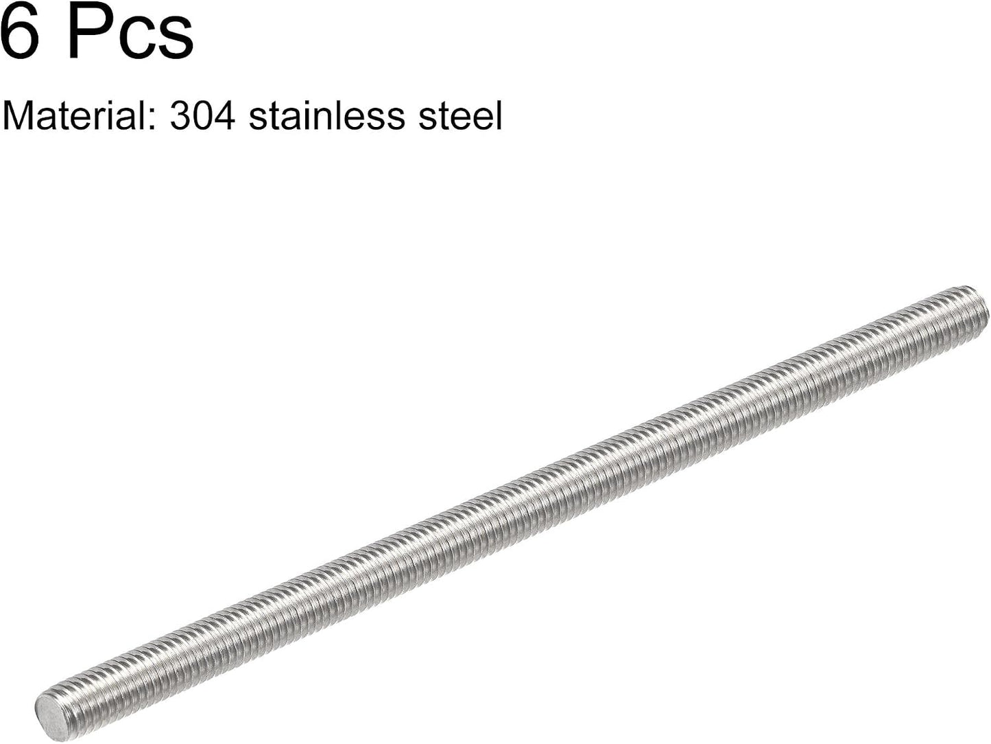 6 Pzas Varilla M8 x 6.693pulg acero inox 304 rosca derecha