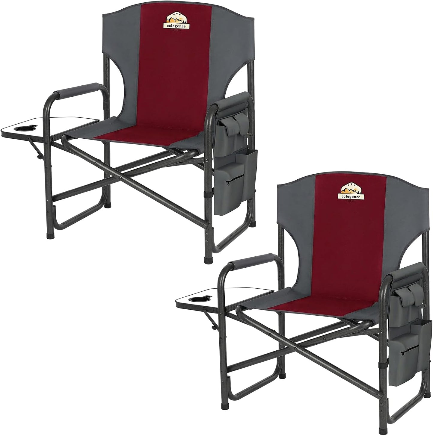 Set 2 sillas camping gran tamaño resistente con bolsillo y
