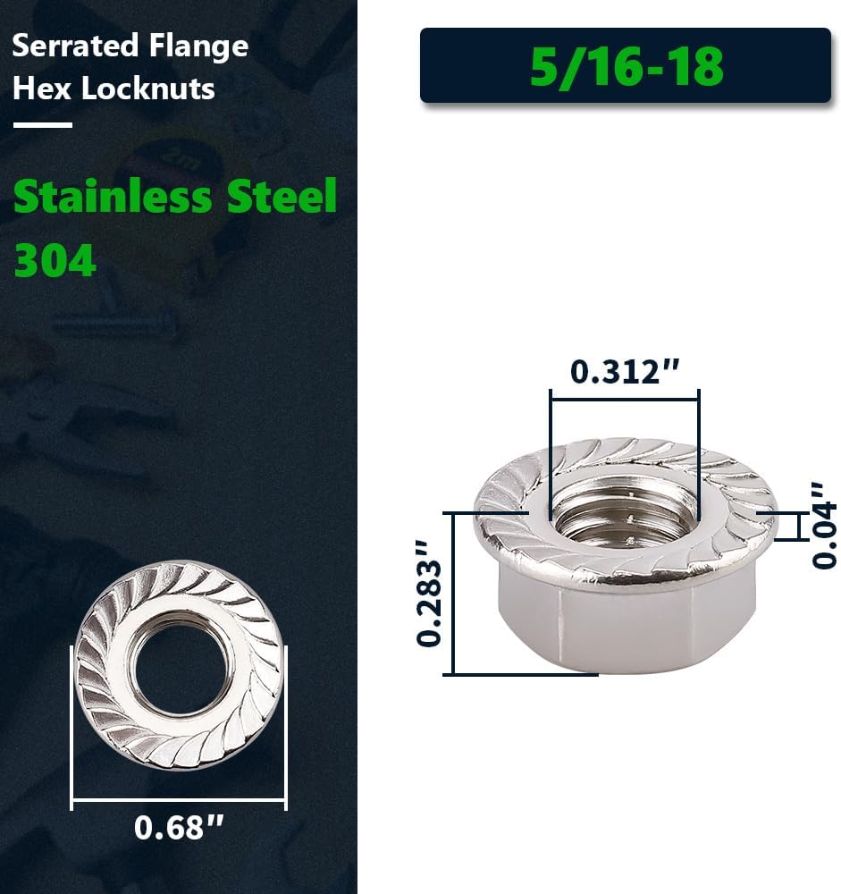 5/16-18 Tuercas Hex 304 Acero Inox 50 Pzas