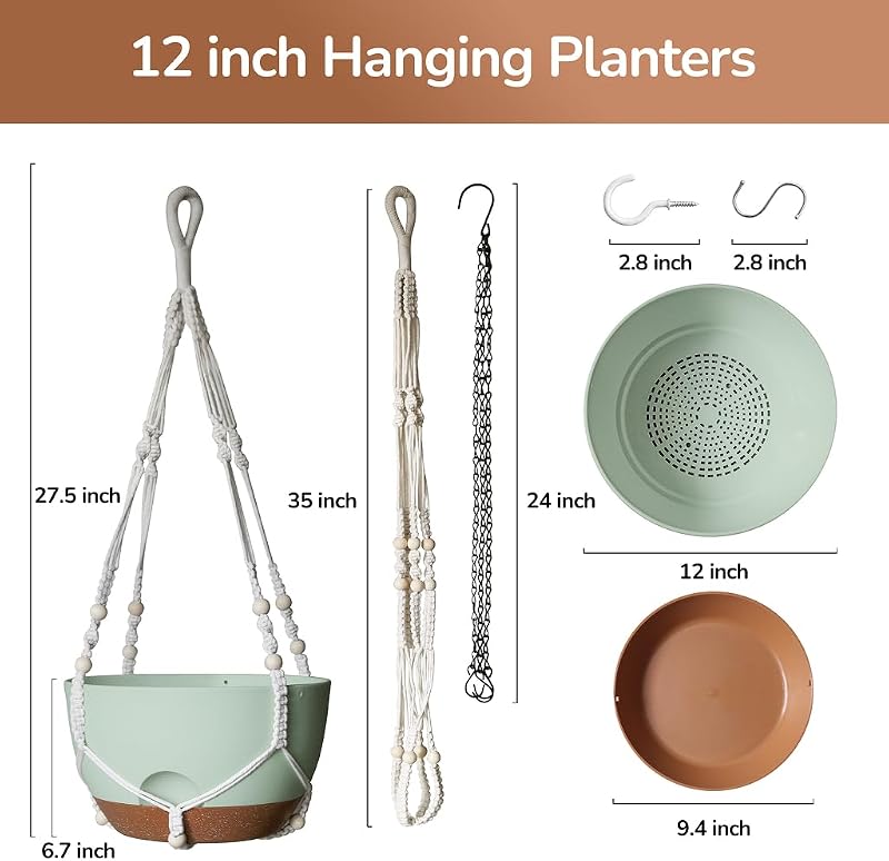 Cestas colgantes 12" para plantas con riego automático