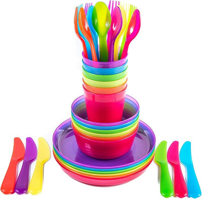 Vajilla plástico niños 36 pzas multicolor reutiliz sin BPA