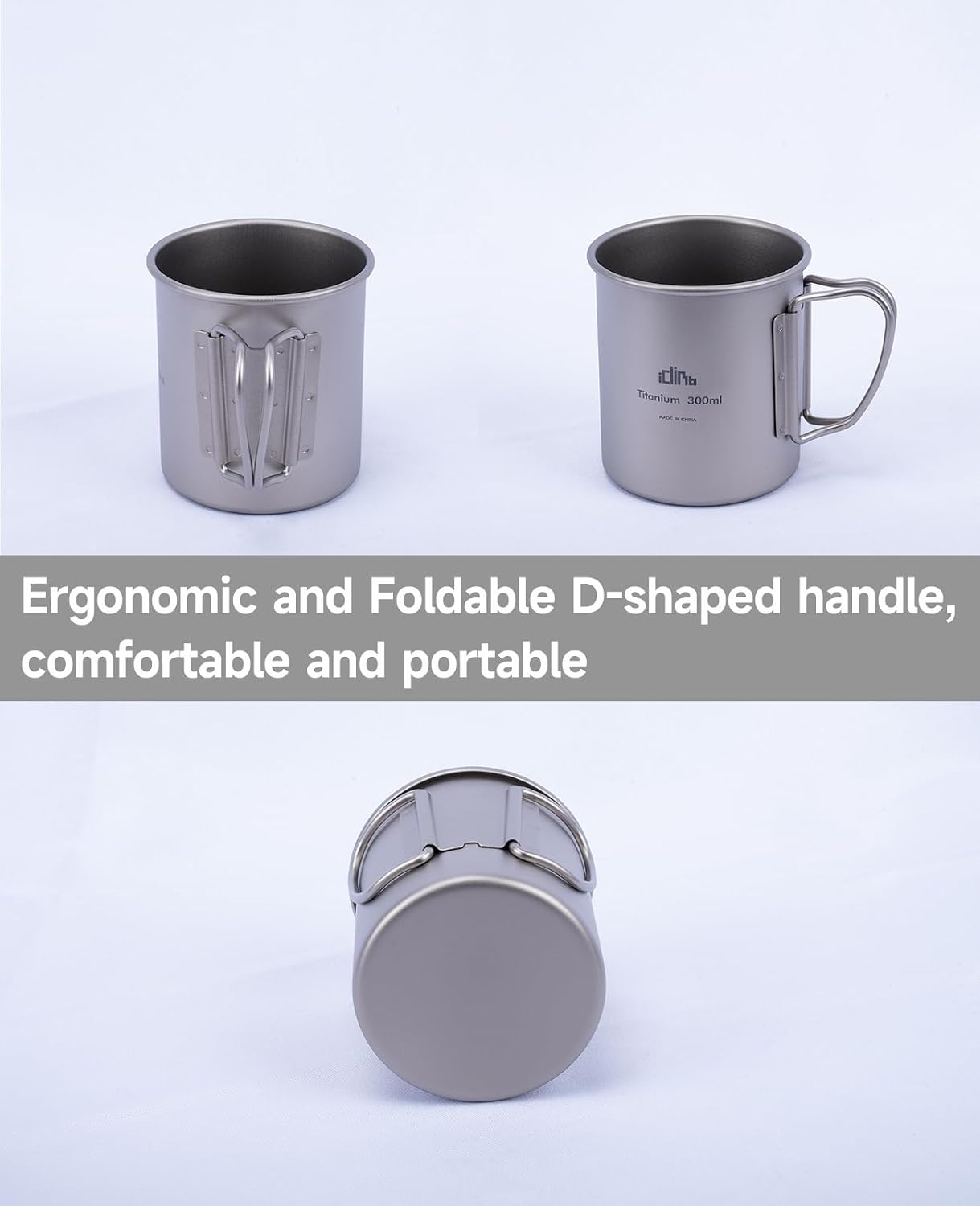 Taza titanio acampar ultraligera 15.2oz con mango plegable