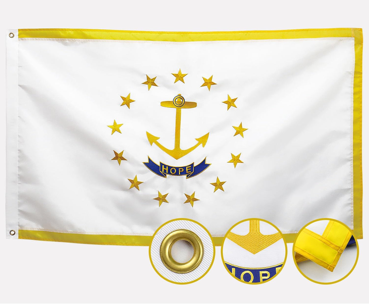 Bandera Rhode Island 3x5 doble cara nailon 210D rayas cosidas
