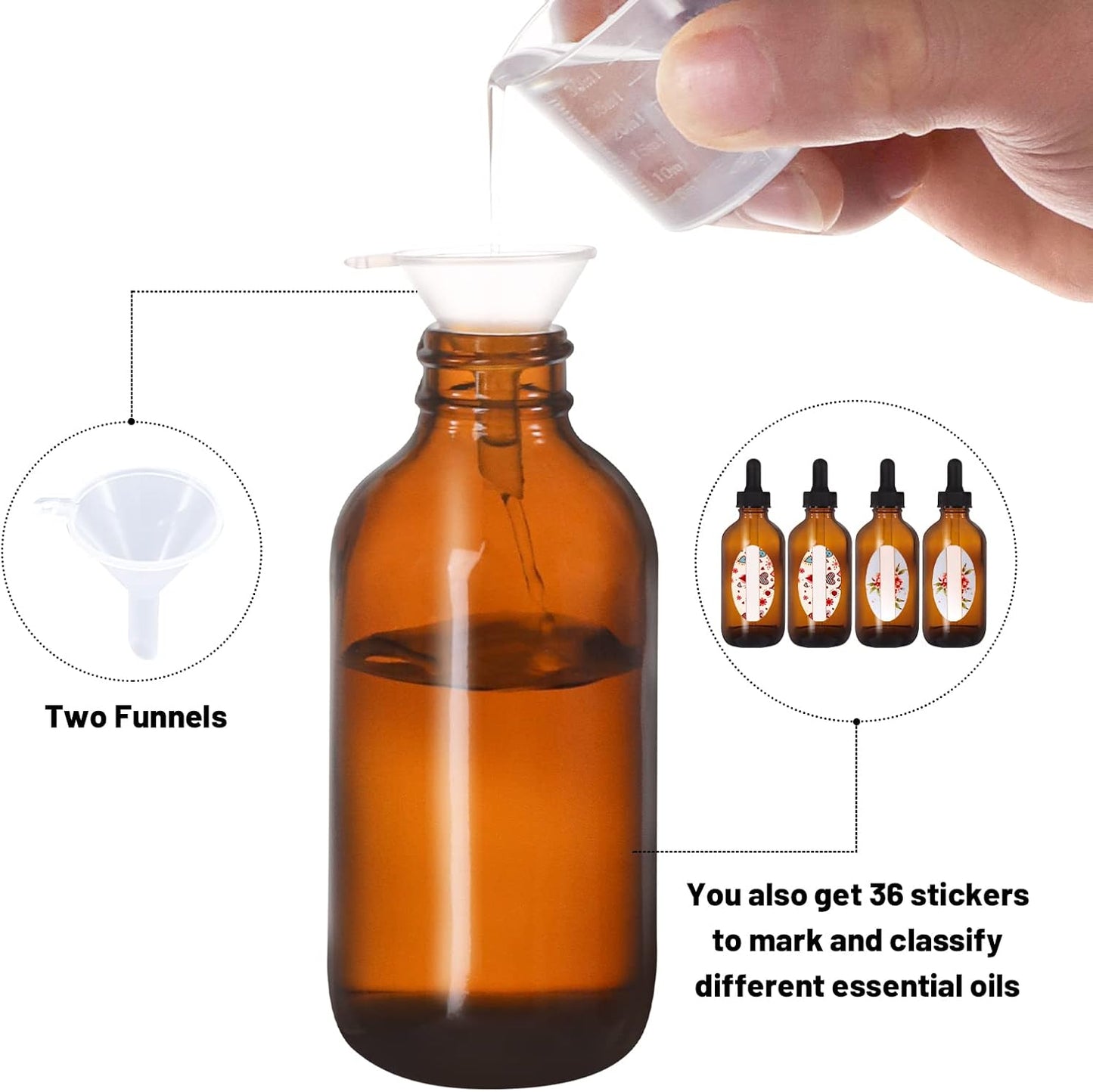 24 Botellas Vidrio Ámbar 4oz Cuentagotas