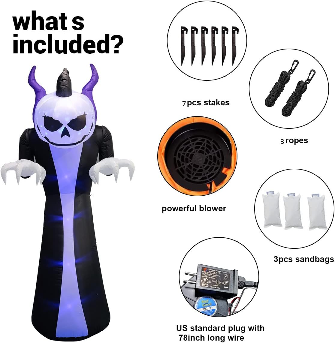 Inflables Halloween con luz LED 10ft bolsas arena estacas
