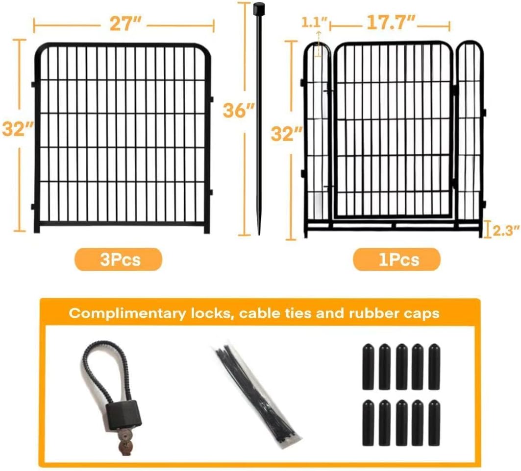 Valla jardín puerta 32x27pulg 4 paneles hierro resistente