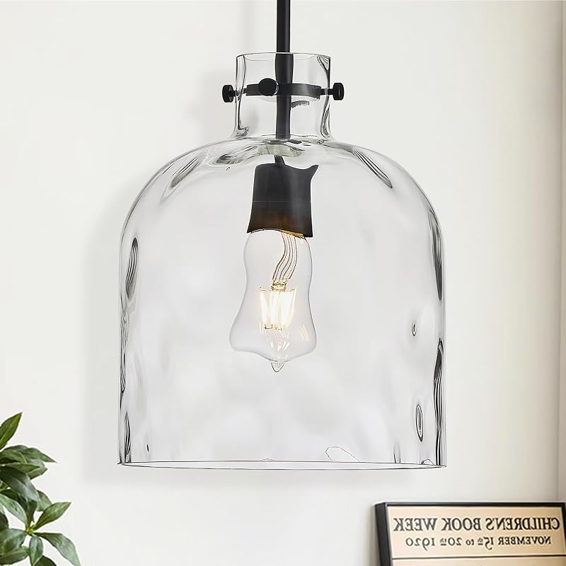 Lámpara colgante de vidrio negro 10" E26 para isla cocina