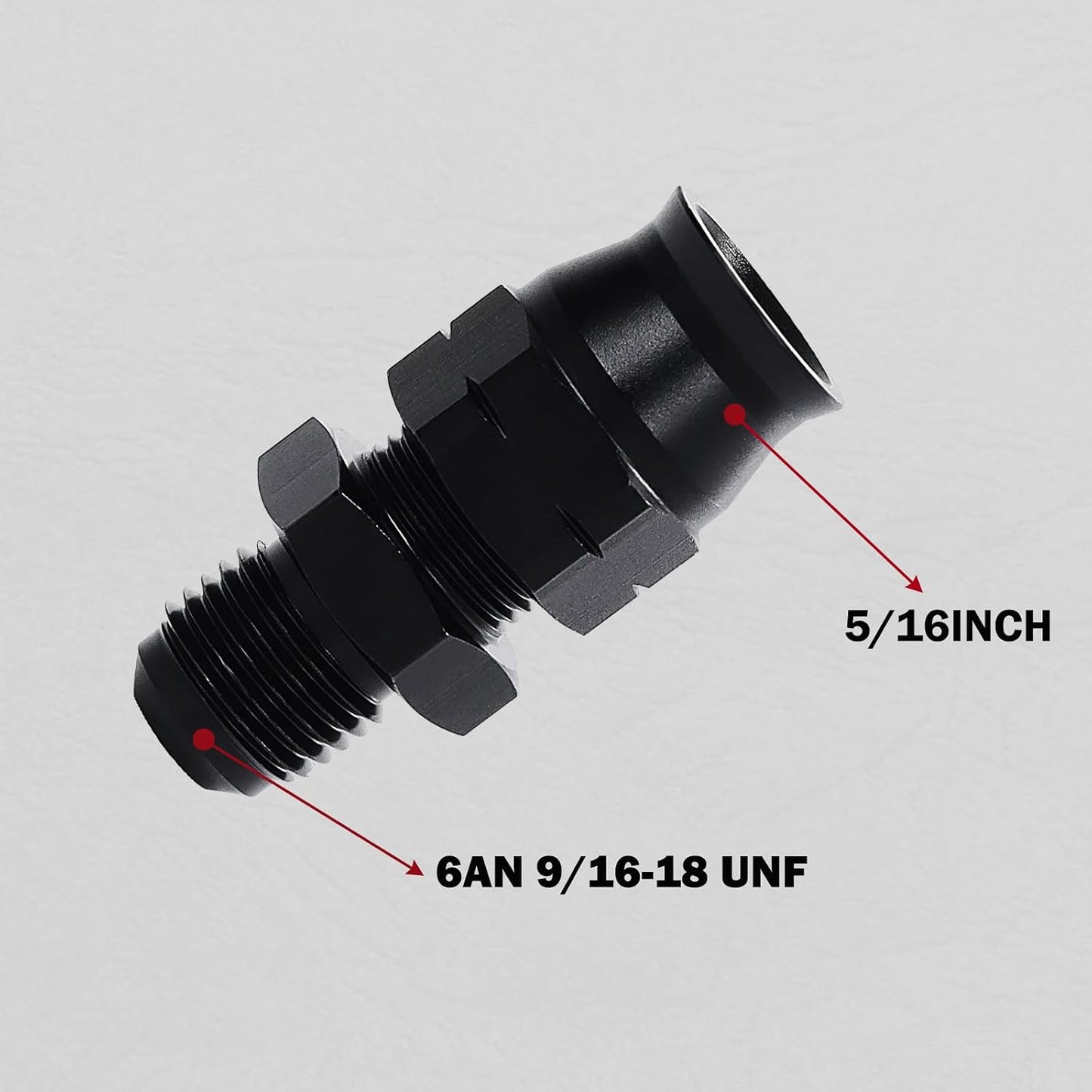 Adaptador compresión 6AN macho a 5/16" aluminio negro pack 2