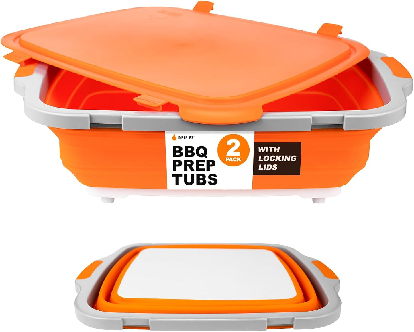2 Tinas Plegables Barbacoa con Tabla Cortar Tapa Naranja