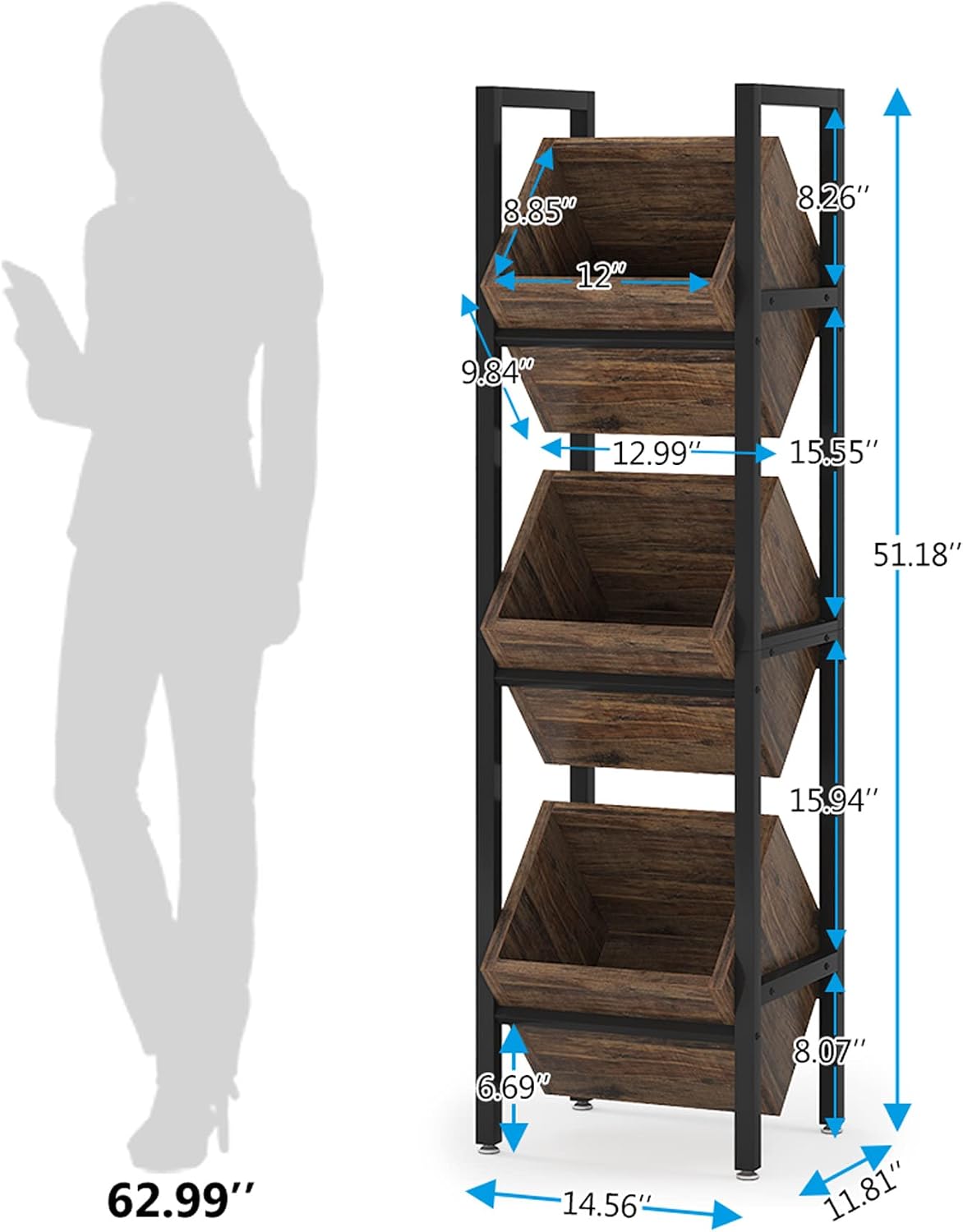 Soporte cesta 3 niveles madera organiza cocina baño sala