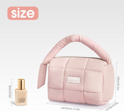 Bolsa maquillaje hinchada con asa acolchada para mujer