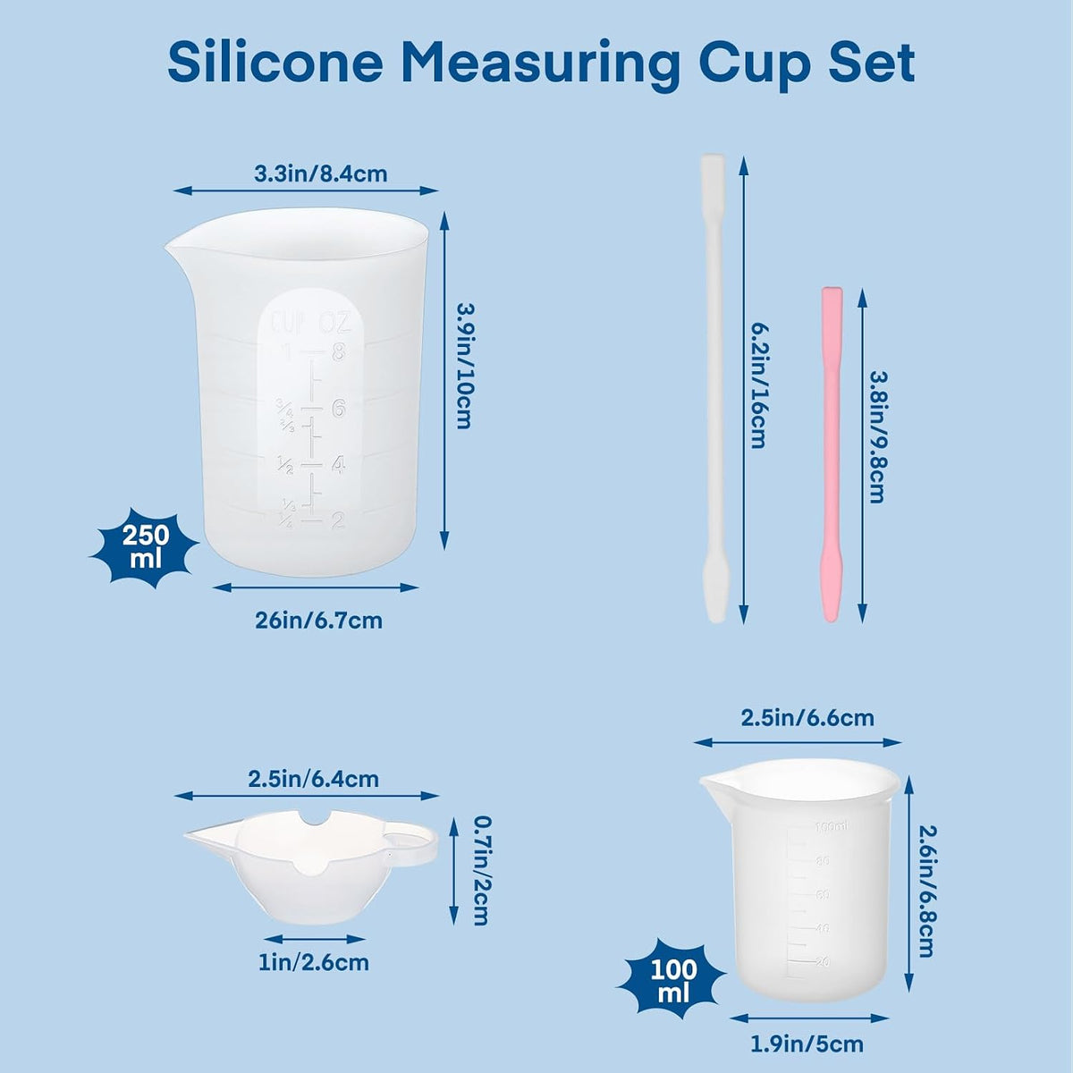 Set 16 Tazas Silicón para Fundición Resina 250ml y 100ml