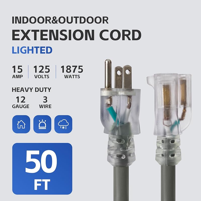 Cable extensión 50" gris 12/3 SJTW UL impermeable
