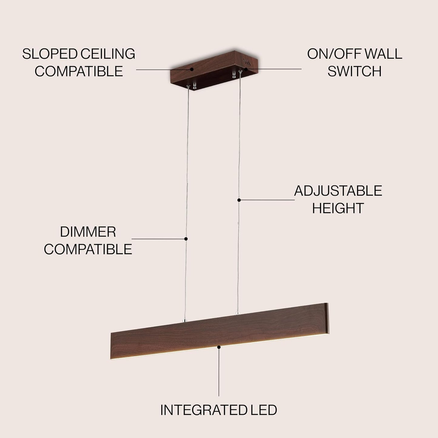 Colgante lineal madera marrón 32pulg LED regulable isla