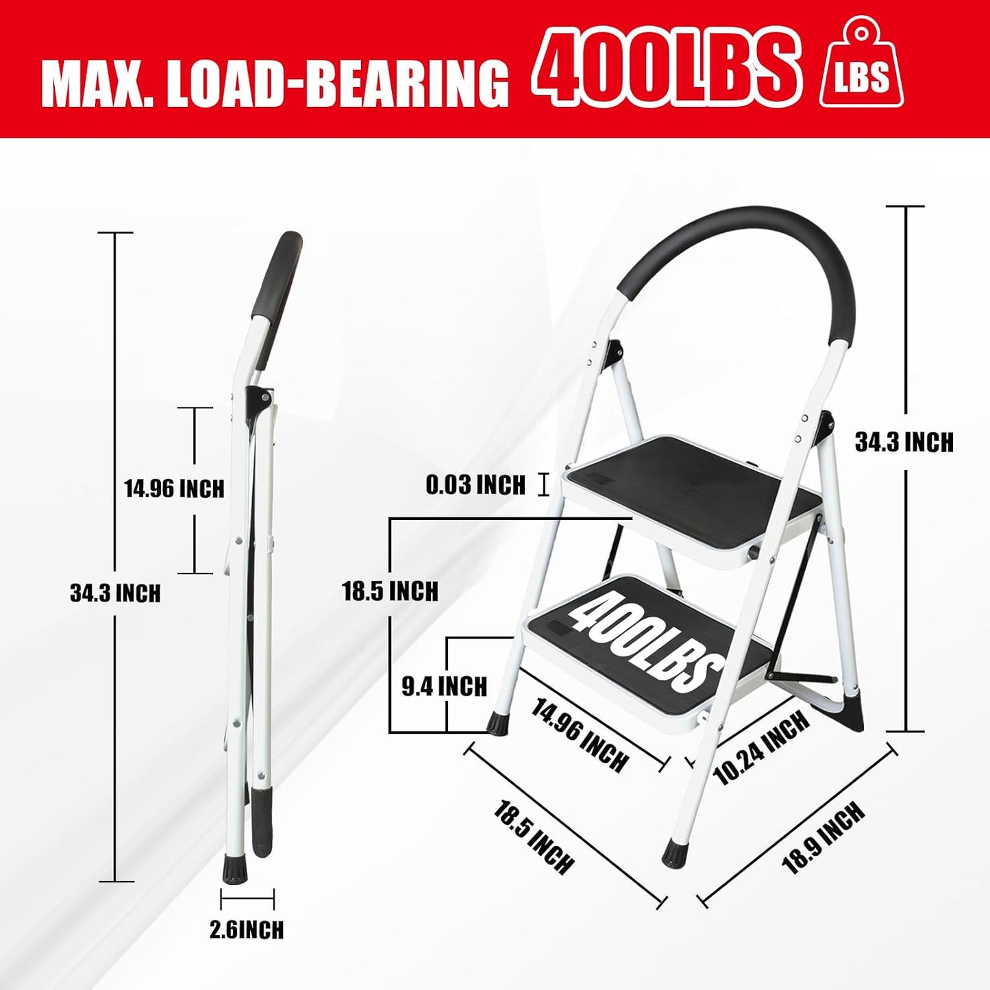 Escalera 2 escalones taburete plegable antiderrap 400lb