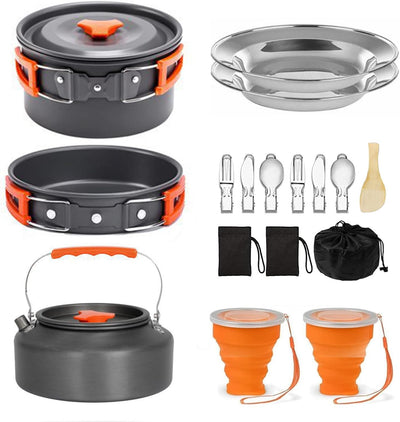 Set cocina camping 2 platos acero inox 2 tazas 2 cuchillos