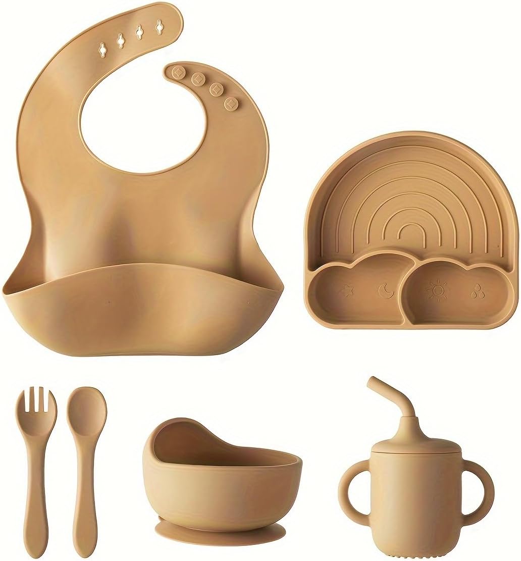 Set 6 Pzas Silicona Bebé Babero Taza Cuenco Sin BPA