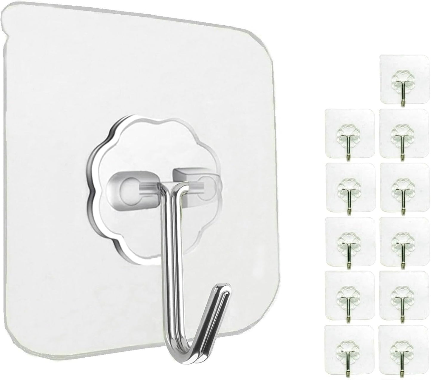 12 Ganchos Autoadhesivos 33lb Transparentes