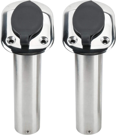 2 Soportes Caña Pescar Acero Inox Tapa PVC Negro 30 Grados