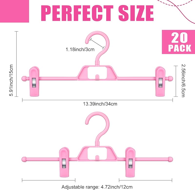 20 Perchas Rosas para Faldas con Gancho Giratorio 360°