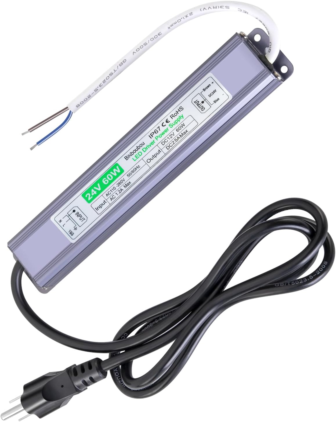 Fuente alimentación LED 24V 60W IP67 3.3pies enchufe EE.UU.