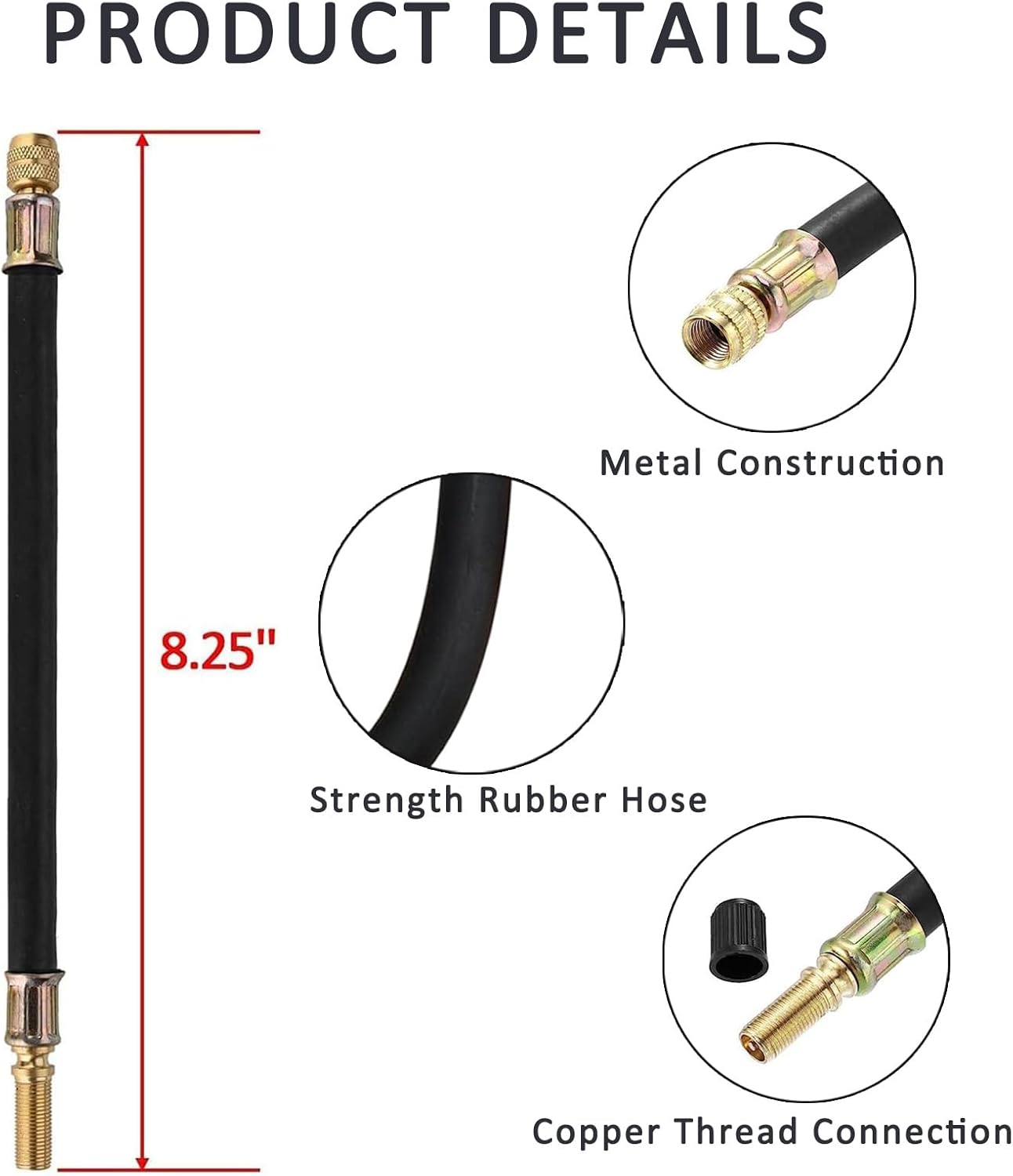 5 Extens. Válvula Neumático 8.25" Latón 90 Grados