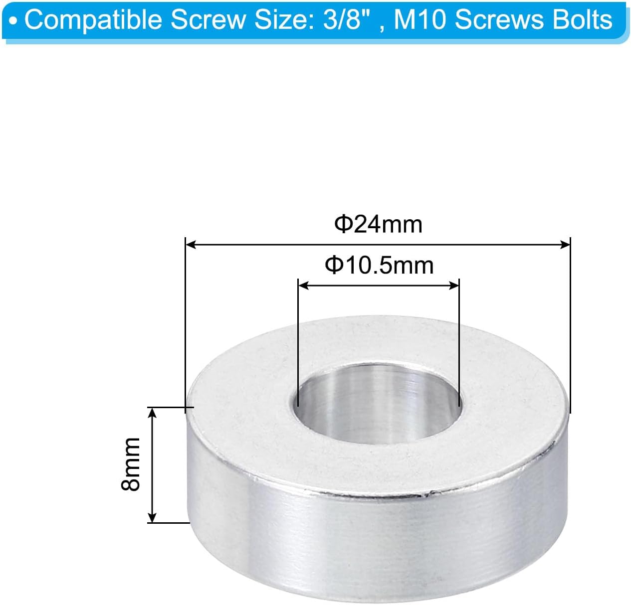 Espaciadores aluminio M10 5 pzas 0.41x0.95x0.32pulg
