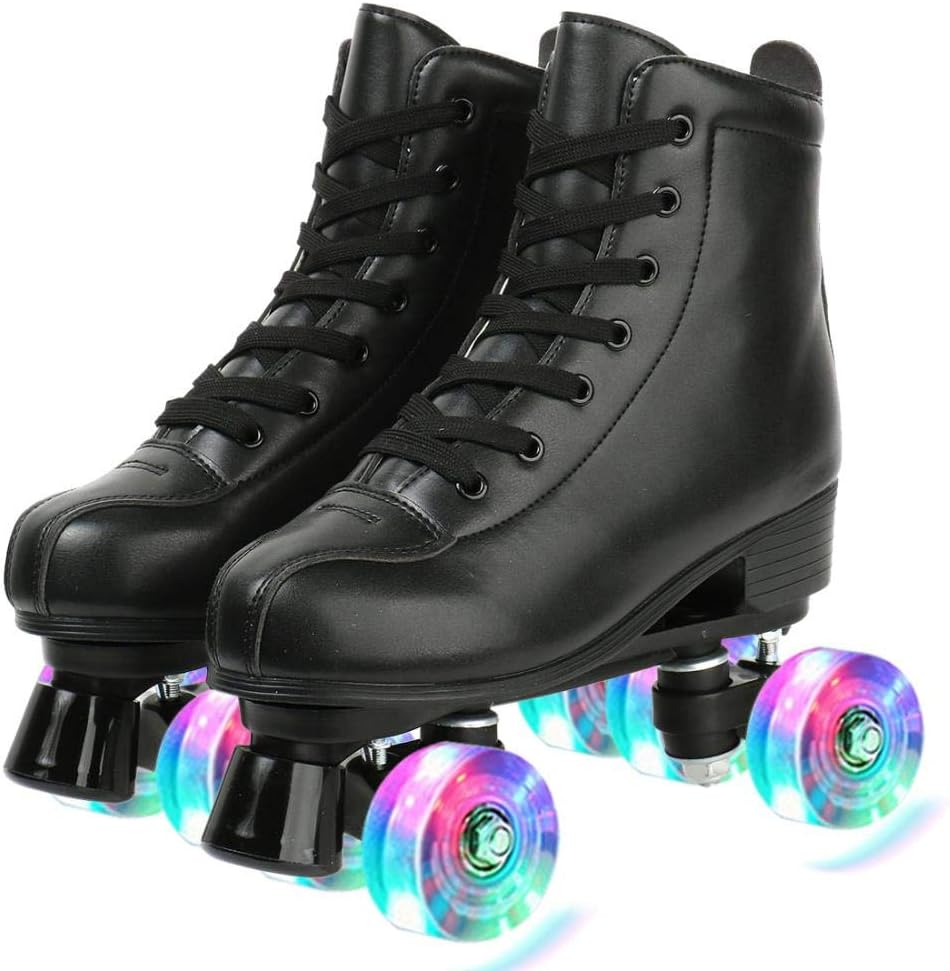 Patines Cuero Caña Alta Ajustables Doble Fila Adultos