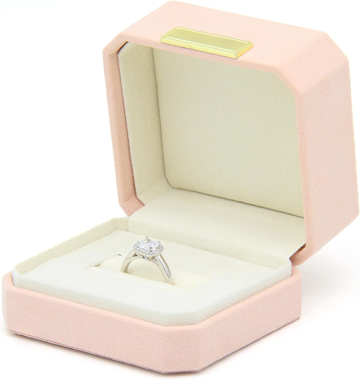 Caja anillos boda organiz. joyas portátil rosa claro