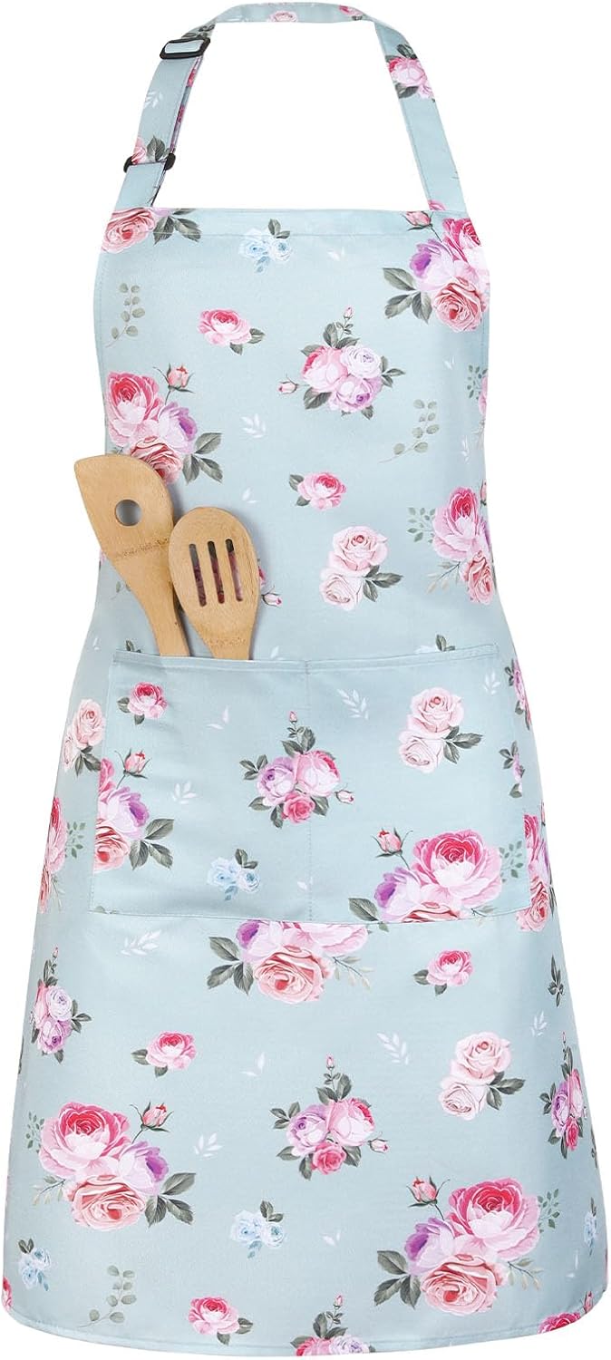 Delantal floral ajustable con bolsillos para mujer