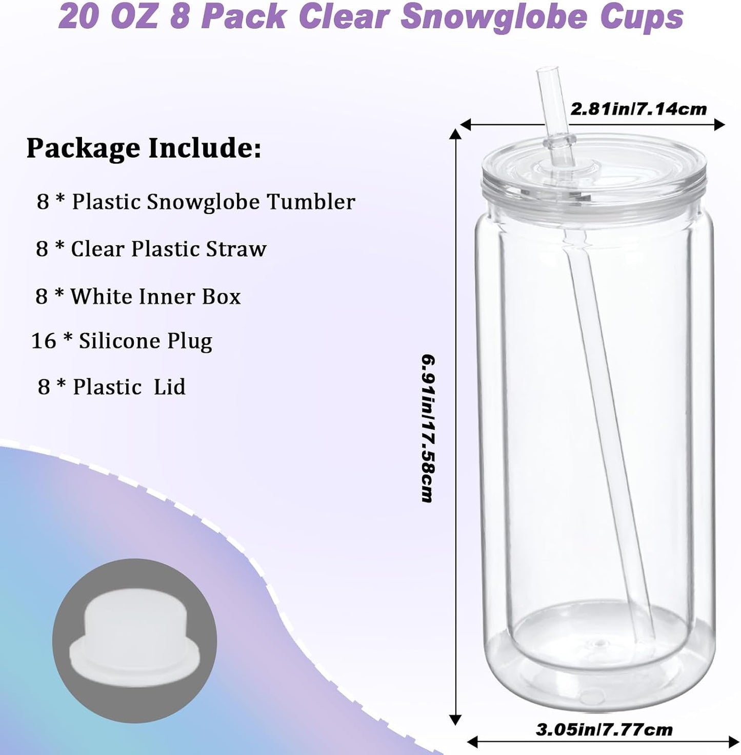 Vaso acrílico globo nieve 20oz pack 8 doble pared