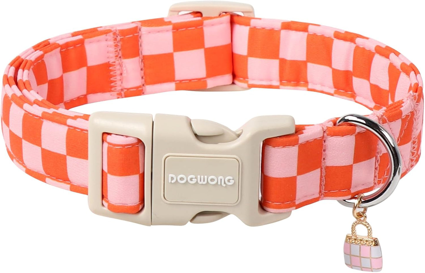 Collar perro a cuadros rosados ajustable