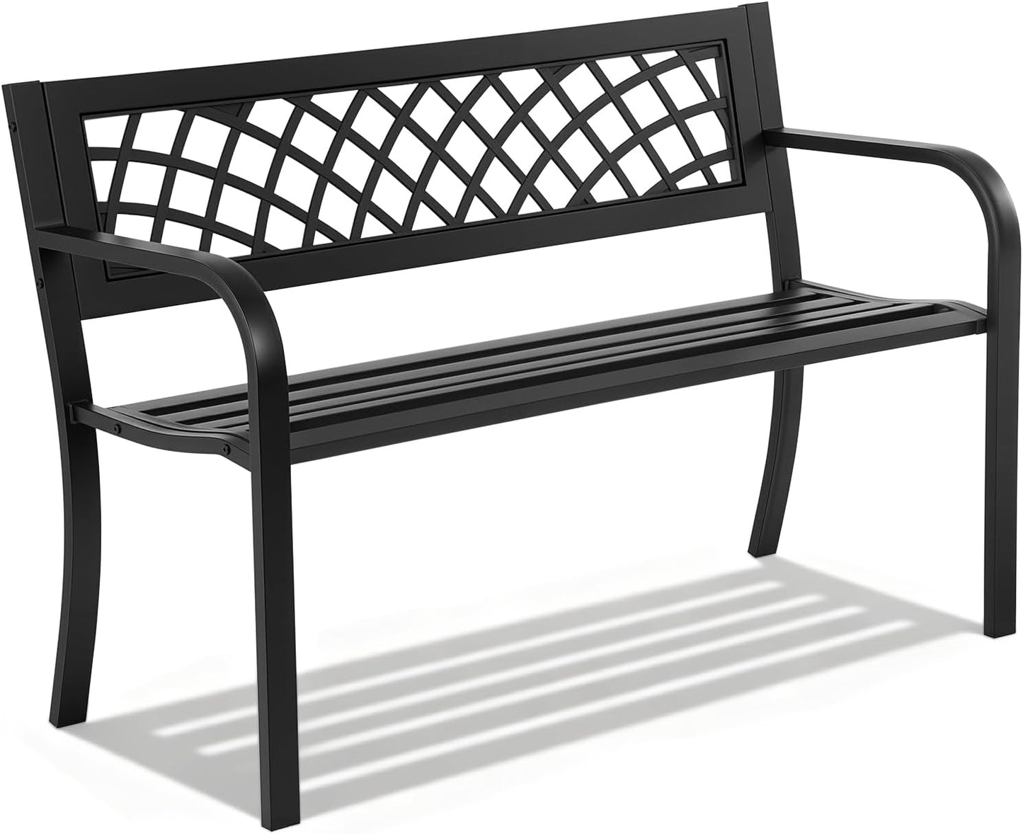 Banco jardín acero hierro malla plástico negro