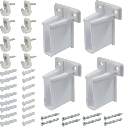 Pack 12 Soportes Estante Alambre Clips Pared Blancos con 4 Plástico