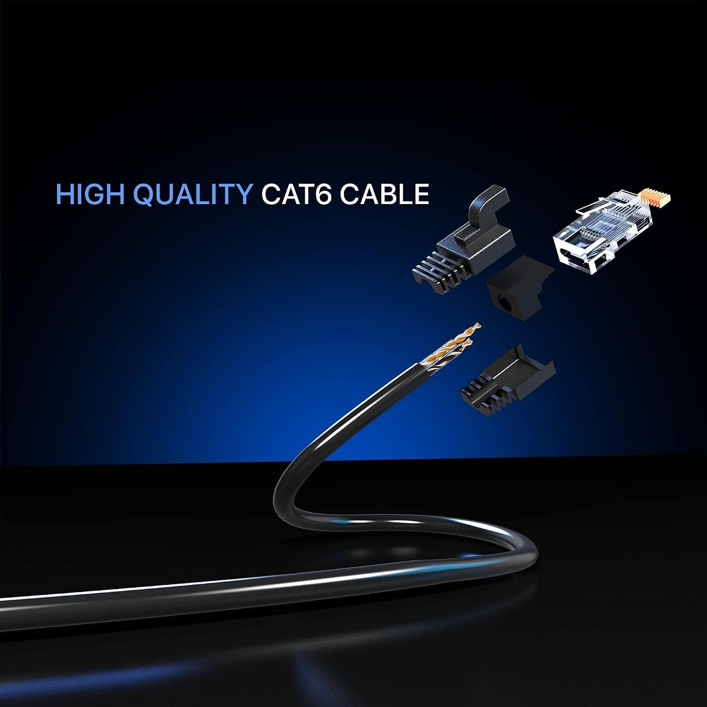 Cable Ethernet LAN Cat6 50ft resistente al agua negro