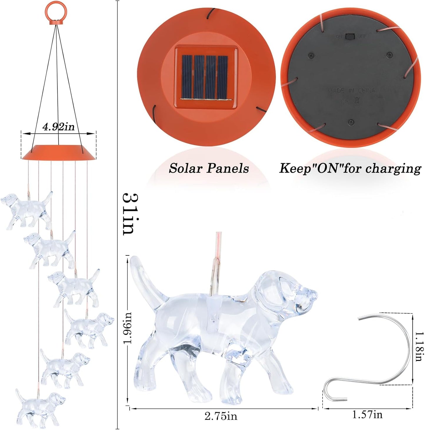 Campanas viento solar para perros exteriores luces