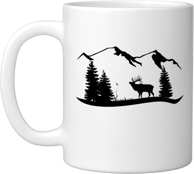 Taza Cerámica Caza Montaña Roca Elk Blanca
