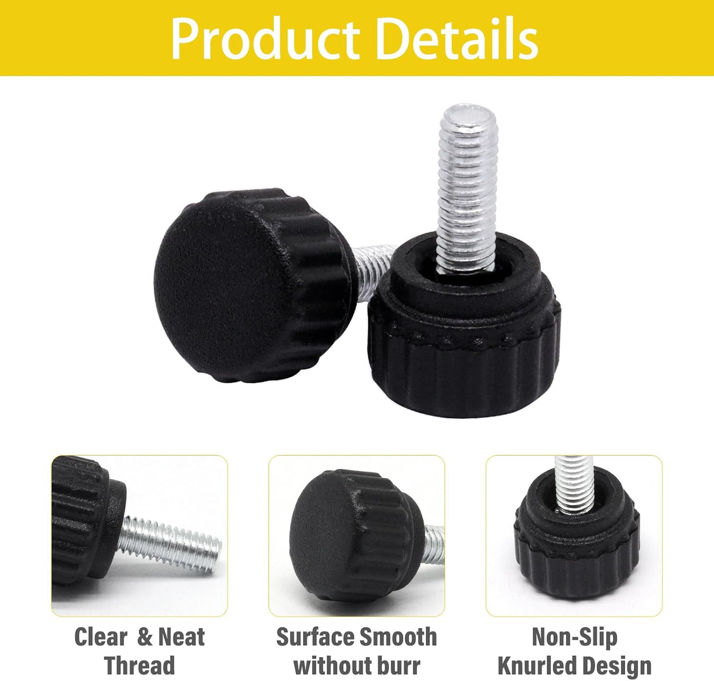 Tornillo M4 x 0.394pulg acero carbono perilla montaje negro